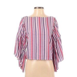 Romeo & Juliet Couture Womens Blouse Red Striped 3/4 Flutter Sleeve Rayon Boho M